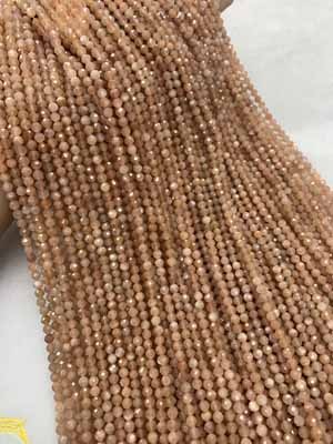 Orange moonstone small faceted 2mm, 3mm, 4mm, 5mm, long chain 38cm.