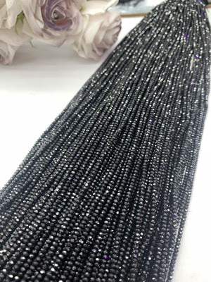 Black spinel abacus beads 1x2mm, 2x3mm, long chain 38cm.