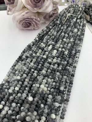 Black hair crystal abacus beads 4x6mm, long chain 38cm.