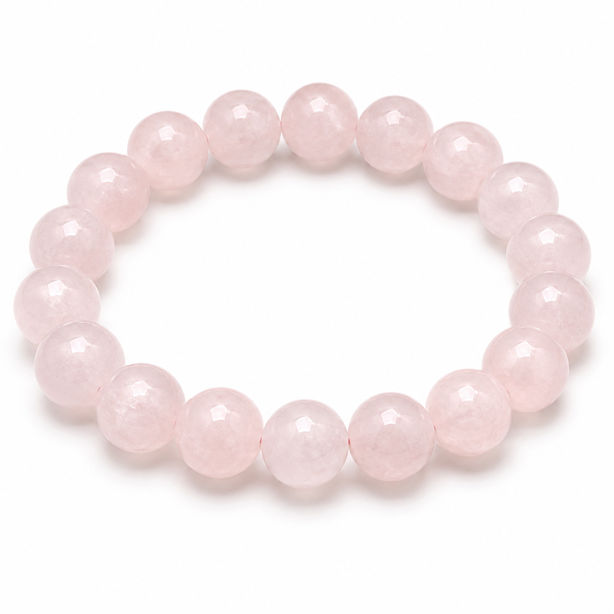 Jelly-like rose quartz (12.4mm) single wrap. Rose quartz bracelet.