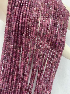 Red tourmaline sugar cube 2x2mm, long chain 38cm.