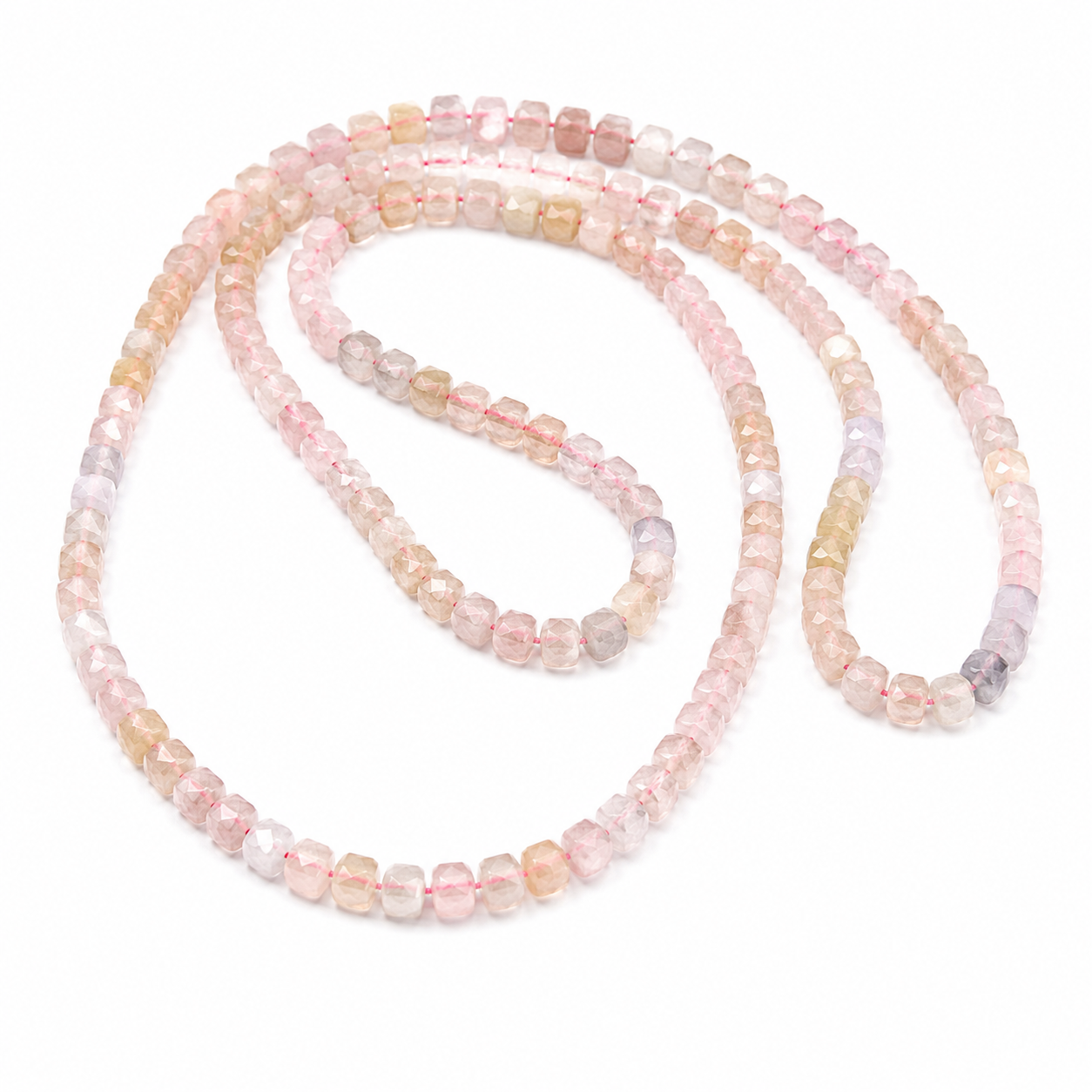 Gradient morganite sugar cube angle cut (4x4mm) semi-finished long chain 39cm.