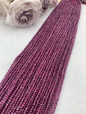 Ruby small faceted 2mm, 3mm, 4mm, 5mm, 6mm, long chain 38cm.