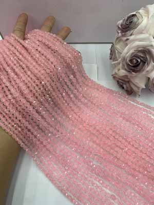 Rose quartz diamond cut 6mm, 38cm long chain.