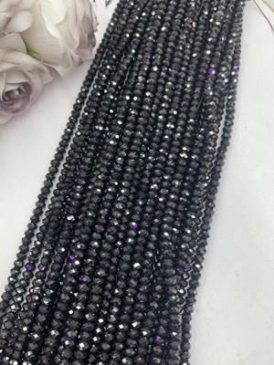Black spinel abacus beads 4x6mm, long chain 38cm.