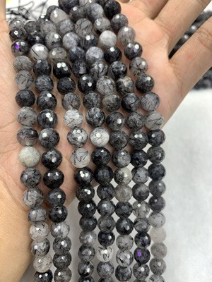 Black hair crystal 128 facets 8mm, semi-finished long chain 38cm.
