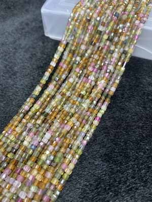 Candy Tourmaline Sugar Cube 2×2mm, 38cm Long Chain