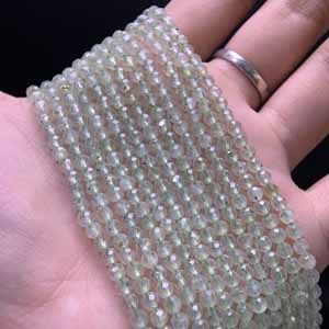 Cai Gen Prehnite diamond cut (4mm) semi-finished long chain. 39cm