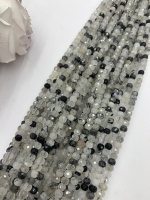 Black hair crystal abacus beads 5x6mm, long chain 38cm.