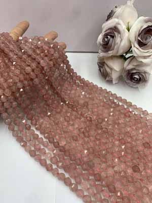 Strawberry quartz diamond cut 9mm, 38cm long chain.
