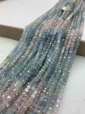 Aquamarine gradient sugar cube 4x4mm, long chain 38cm.