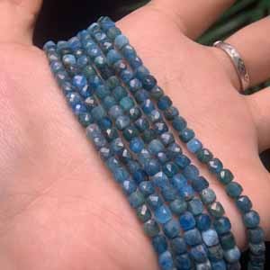 Blue Apatite faceted sugar cube (4x4mm) semi-finished long chain.