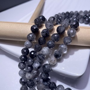 Black hair crystal 128 facets (8mm) semi-finished long chain 39cm.