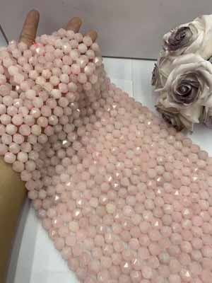 Rose quartz diamond cut 12mm, 38cm long chain.
