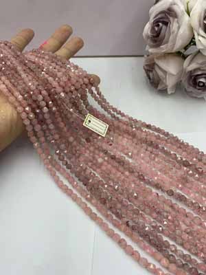 Strawberry quartz diamond cut 6mm, 38cm long chain.