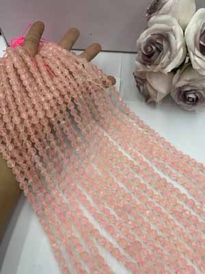 Rose quartz diamond cut 8mm, 38cm long chain. Makes one's loneliness melt like sugar, no bitter waiting.