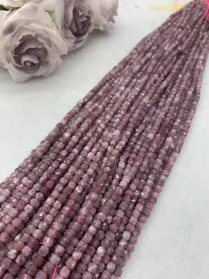 Pink tourmaline sugar cube 4x4mm, long chain 38cm.