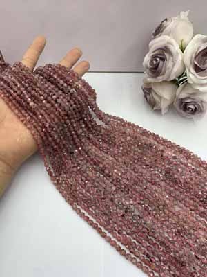 Strawberry quartz diamond cut 6mm, 38cm long chain.