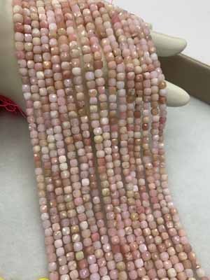 Pink opal sugar cube 4x4mm, long chain 38cm.