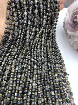 Black hair crystal lulutong 6mm, 38cm long chain.