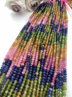 Colored gemstone abacus beads 4x6mm, long chain 38cm