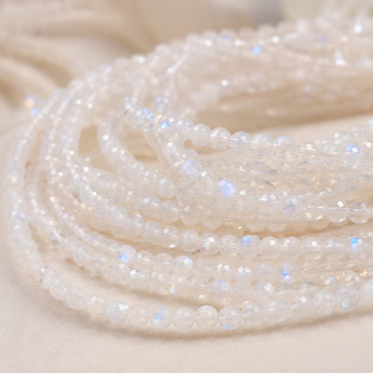 Indian Blue Moonstone Diamond Cut (2mm) Semi-finished Long Chain, 39cm