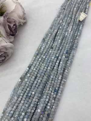 Aquamarine sugar cube 4x4mm, long chain 38cm.