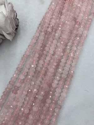Rose quartz soft-cut abacus beads 6x10mm, long chain 38cm.