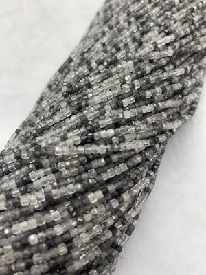Black hair crystal sugar cube 2x2mm, long chain 38cm.