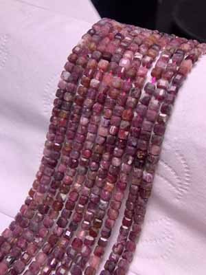 Red tourmaline sugar cube (size: 2mm) semi-finished long chain 39cm.