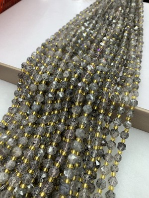 Black Super Seven formless beads 8mm, long chain 38cm.