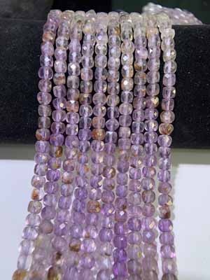 Purple phantom quartz sugar cube diamond-cut (4x4mm) semi-finished long chain 39cm.