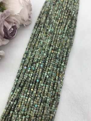 African turquoise sugar cube 3x3mm, long chain 38cm.