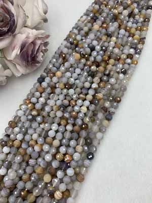 Persian Gulf agate 128 facets 7mm+, semi-finished long chain 38cm