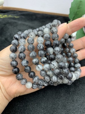 Black hair crystal bracelet 8mm.
