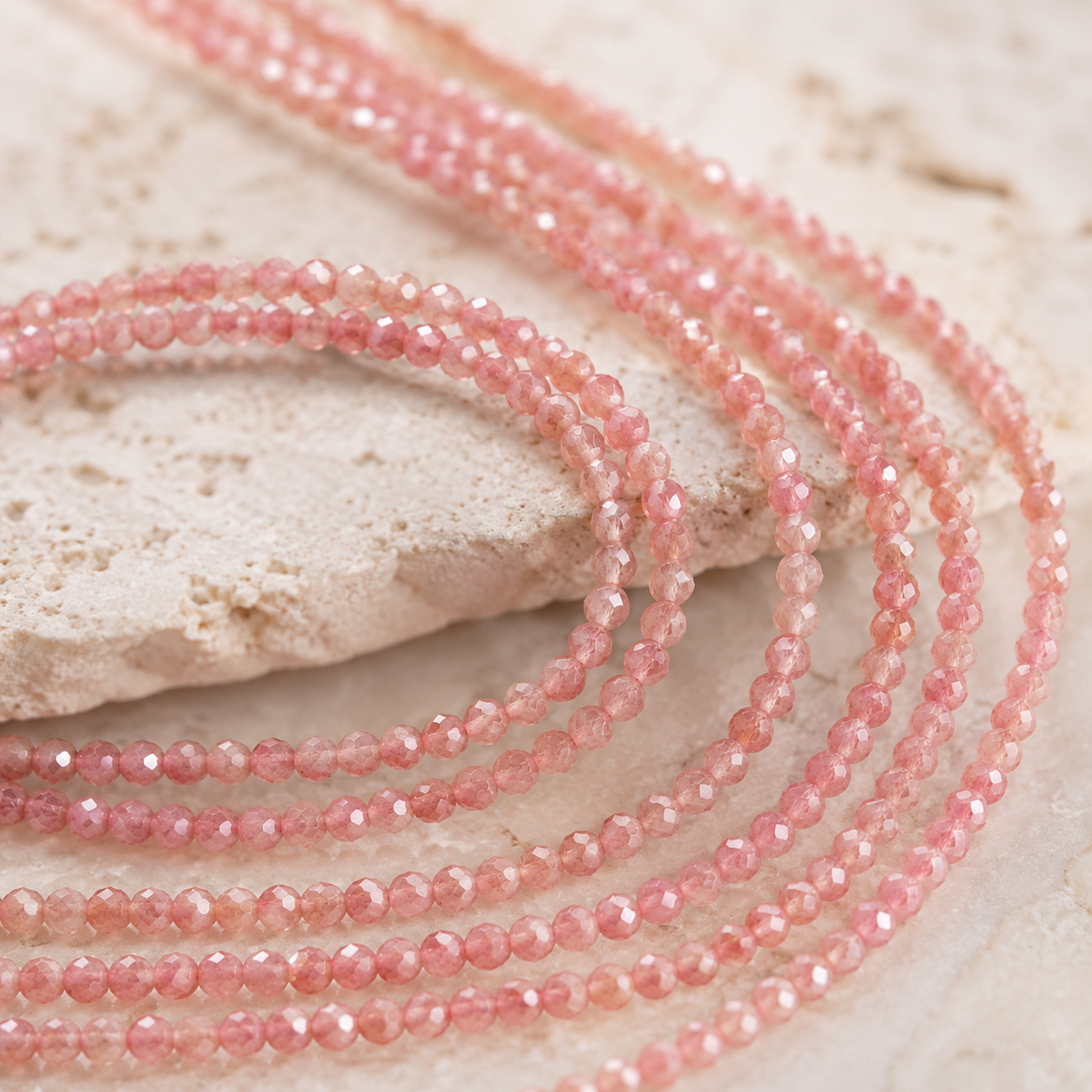 Diamond-Cut Argentine Rhodochrosite Long Chain (2mm), Semi-Finished 39cm