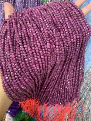 Ruby sugar cube 4x4mm, long chain 38cm.