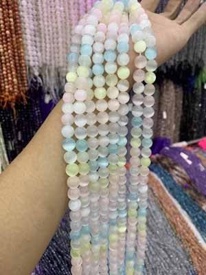 Colorful gypsum gradient with cat's eye 6mm, 8mm, 10mm, glossy bead semi-finished long chain 38cm.