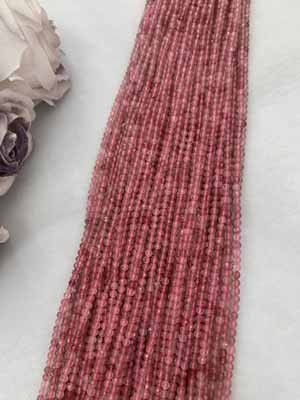 Strawberry quartz small faceted 2mm, 3mm, 4mm, long chain 38cm.