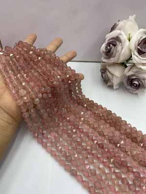 Strawberry quartz diamond cut 8mm, 38cm long chain _001