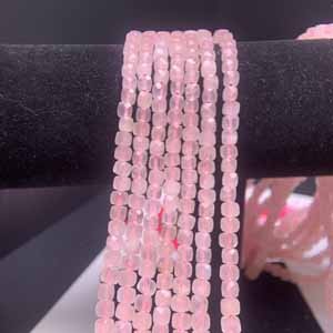 Pink quartz sugar cube 5x5mm, semi-finished long chain 39cm.