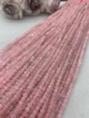 Rose quartz sugar cube 4x4mm, long chain 38cm.