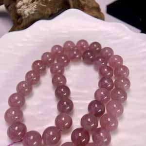 High-quality purple Madagascar pink quartz semi-finished (9mm) long chain 39cm.