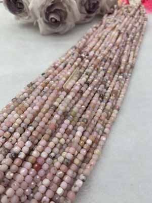 Pink opal sugar cube 4x4mm, long chain 38cm.