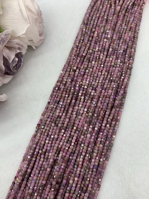 Ruby sugar cube 3x3mm, long chain 38cm.