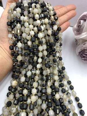 Black hair crystal lulutong 8mm, 38cm long chain.